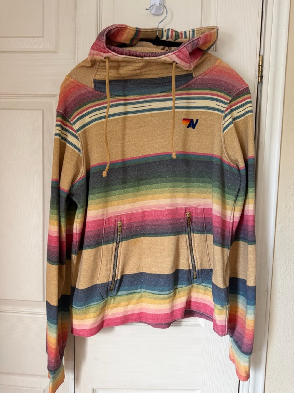 Aviator Nation Multicolor Striped Hoodie in Tan, Blue, Pink, Green, Yellow - Picture 4 of 7